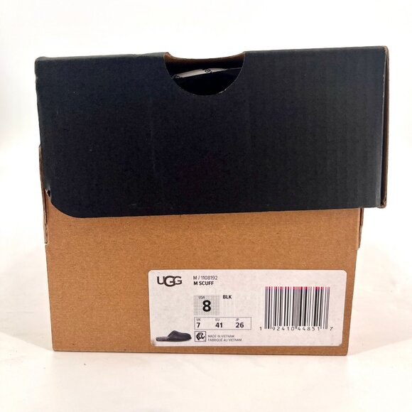 UGG Scuff Slippers Size 8 Black Suede Sheepskin Wool Lined Slip On - Picture 15 of 15